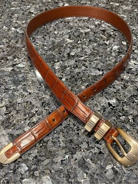 Jos. A. Bank Brown Croc-Embossed Leather Belt with Gold Buckle 38